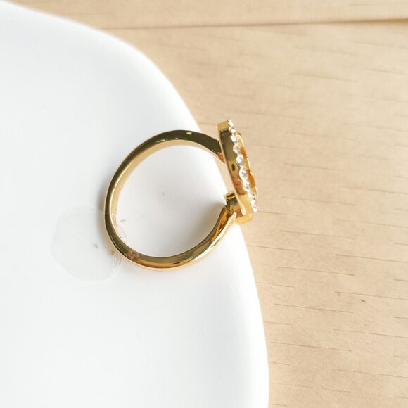 Michael Kors Open Ring | Monogram Logo Crystal | Gold | Size 7 - Picture 3 of 3